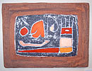 Titel: Japanische Grabmalerei III, Technik: Buntputz auf Schichtholz, Format: 40x30 cm